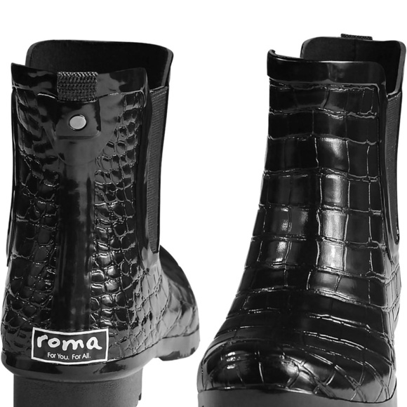 Roma Black Crocodile Pattern Ankle Boots - Picture 3 of 4